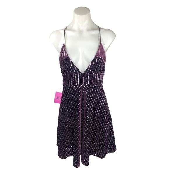 Forever 21 NWT Purple Velvet Velour sequin Plunging V-neck Sleeveless Mini Dress - Picture 1 of 5